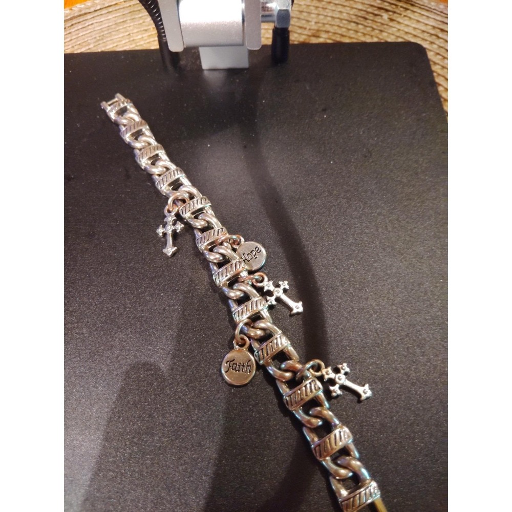 Vintage KESSARIS womens charm bracelet silver tone cross